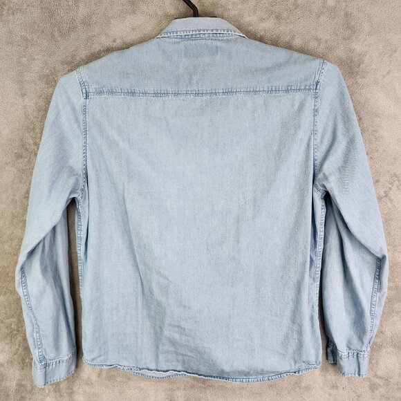 Mens Forever 21 Blue Denim Shirt Long Sleeve Button Up Front Pocket Size L - Picture 5 of 8